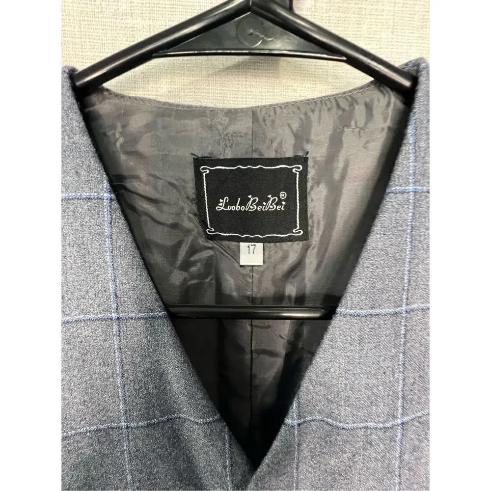 Kids/Boys LuoboBeiBei Formal Grey And Blue Striped Three Piece Suit